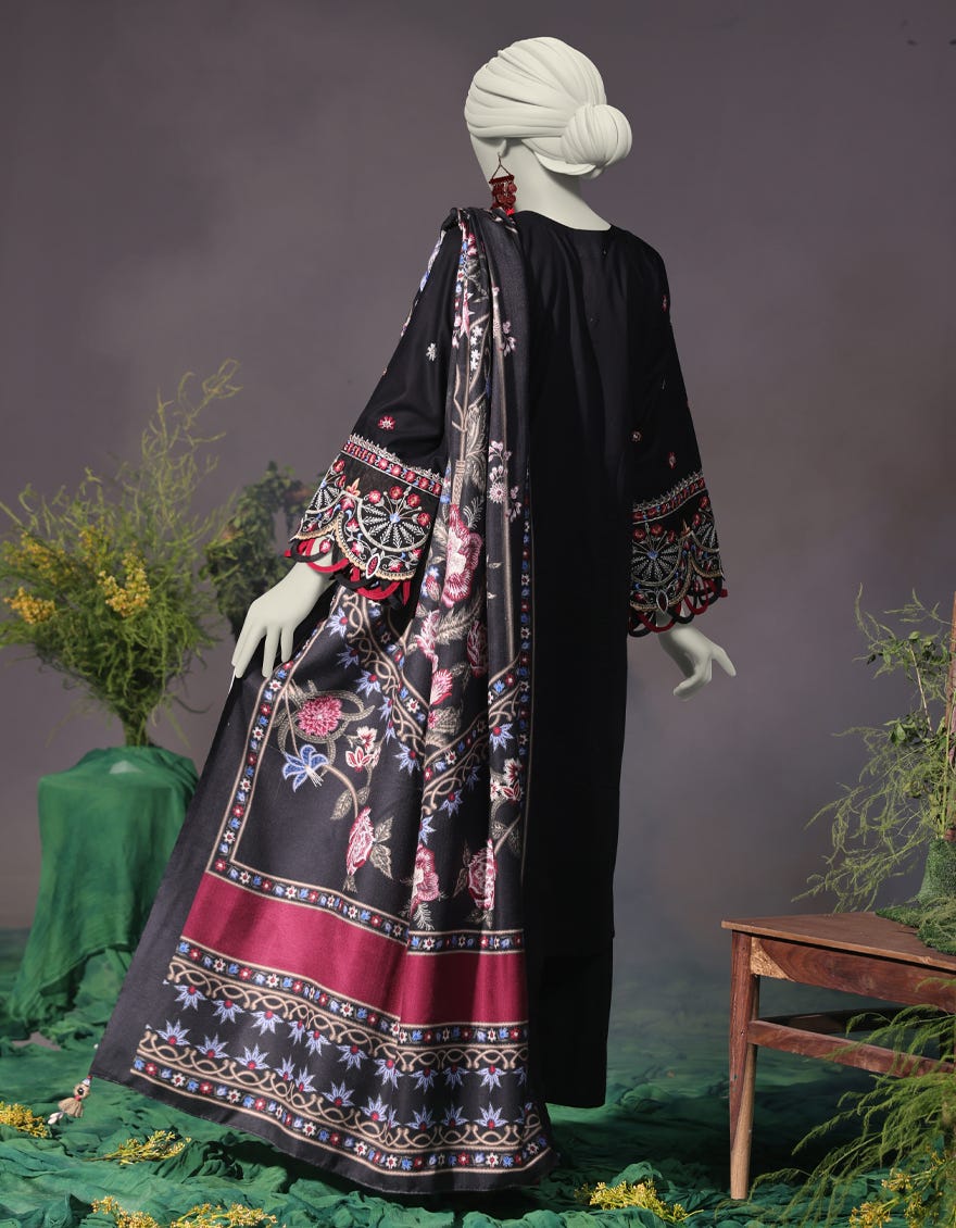 BLACK CAMBRIC 3PC UNSTITCHED | JJLS-W-JW-24-1742 FB/LUXE-07 - Image 2