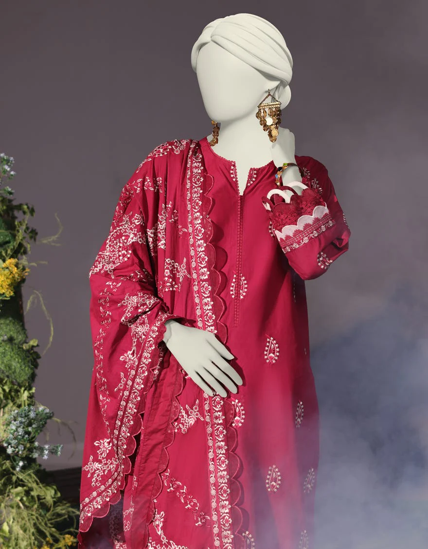 RED CAMBRIC 3PC UNSTITCHED | JJLS-W-JW-24-1745 FB/LUXE-B-02 - Image 3