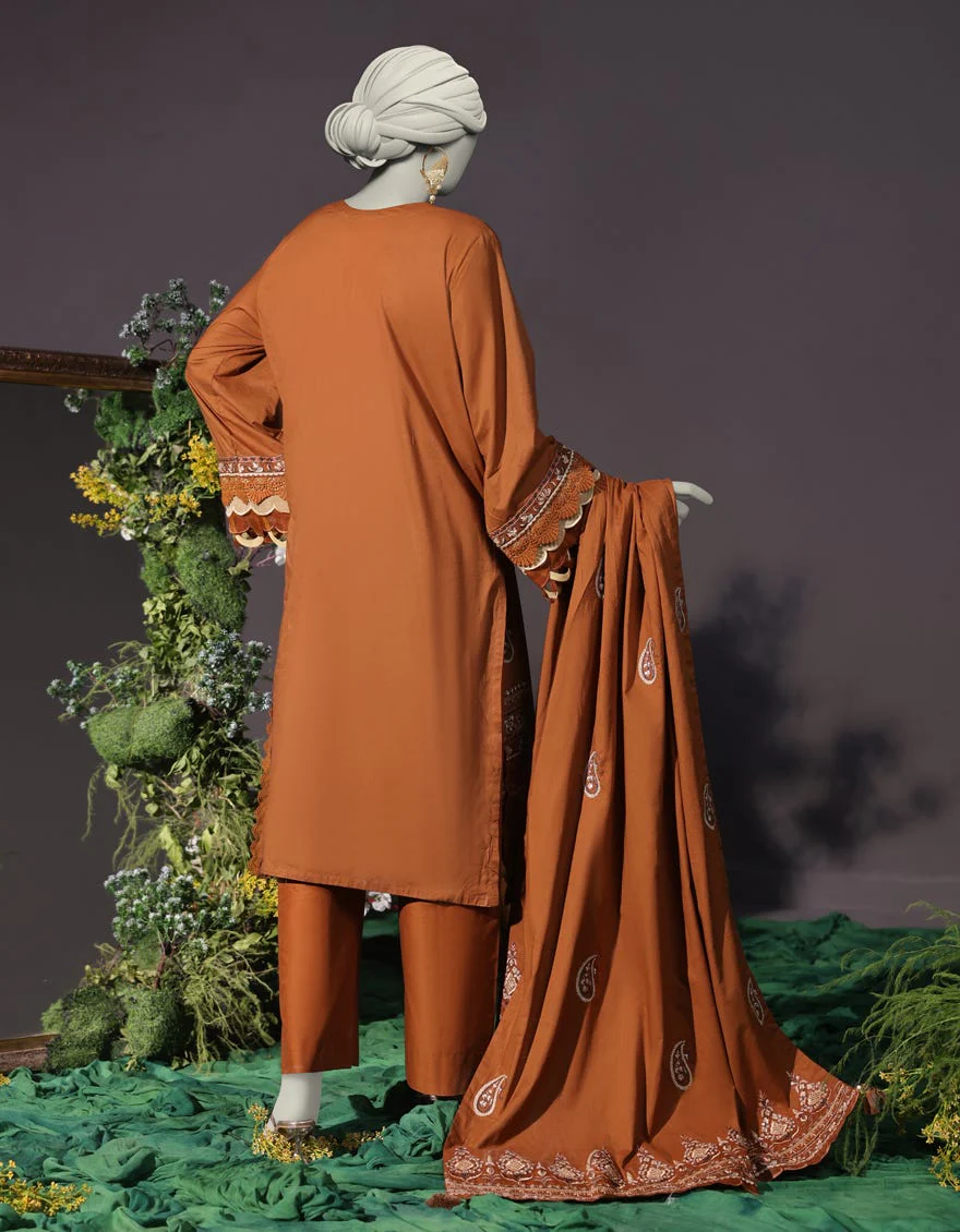 BROWN CAMBRIC 3PC UNSTITCHED | JJLS-W-JW-24-1746 FB/LUXE-B-3 - Image 2