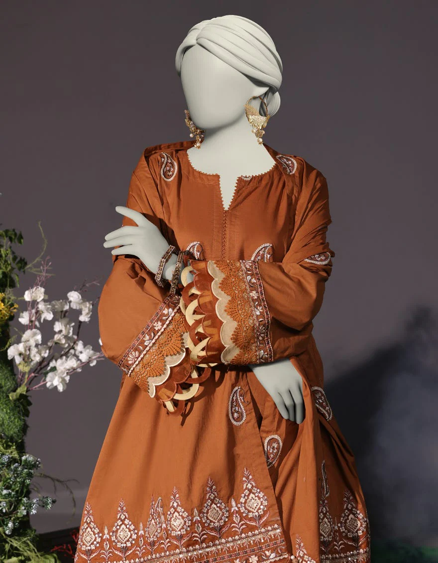 BROWN CAMBRIC 3PC UNSTITCHED | JJLS-W-JW-24-1746 FB/LUXE-B-3 - Image 3