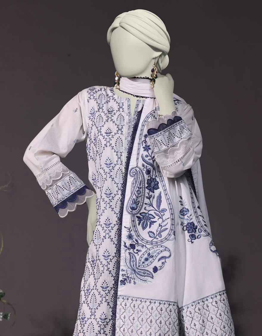 WHITE CAMBRIC 3PC UNSTITCHED | JJLS-W-JW-24-1750 FB/LUXE-B-7 - Image 2