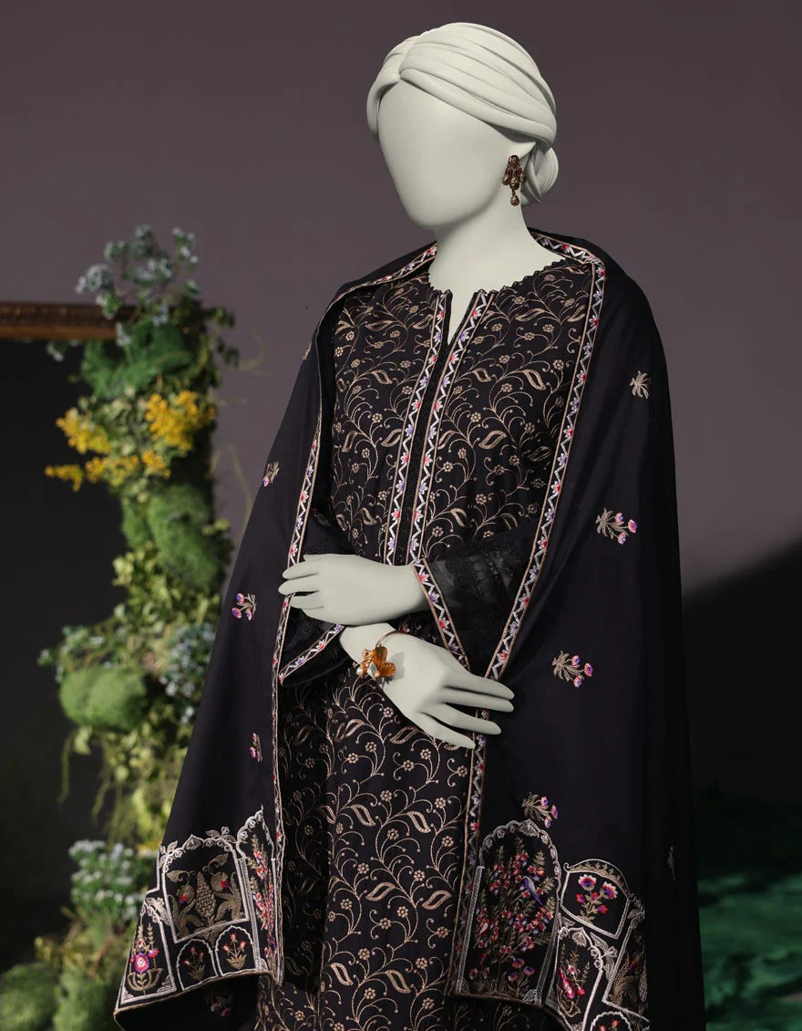 BLACK CAMBRIC 3PC UNSTITCHED | JJLS-W-JW-24-1751 FB/LUXE-B-8 - Image 2