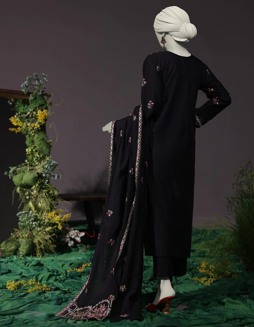 BLACK CAMBRIC 3PC UNSTITCHED | JJLS-W-JW-24-1751 FB/LUXE-B-8 - Image 3