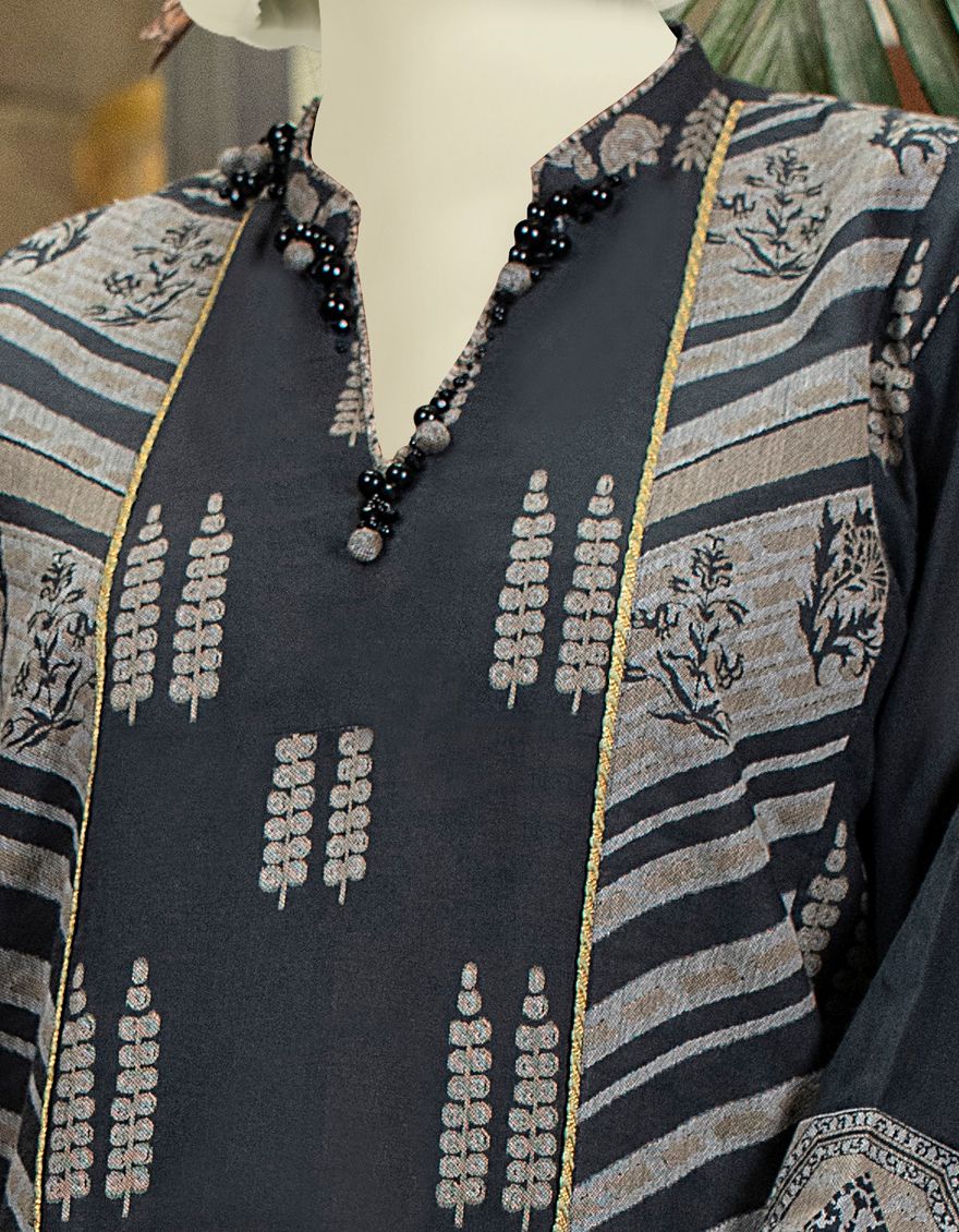BLACK JACQUARD 3PC UNSTITCHED | JJLS-W-JW-US-20-1109 FB/RUSLAN - Image 2
