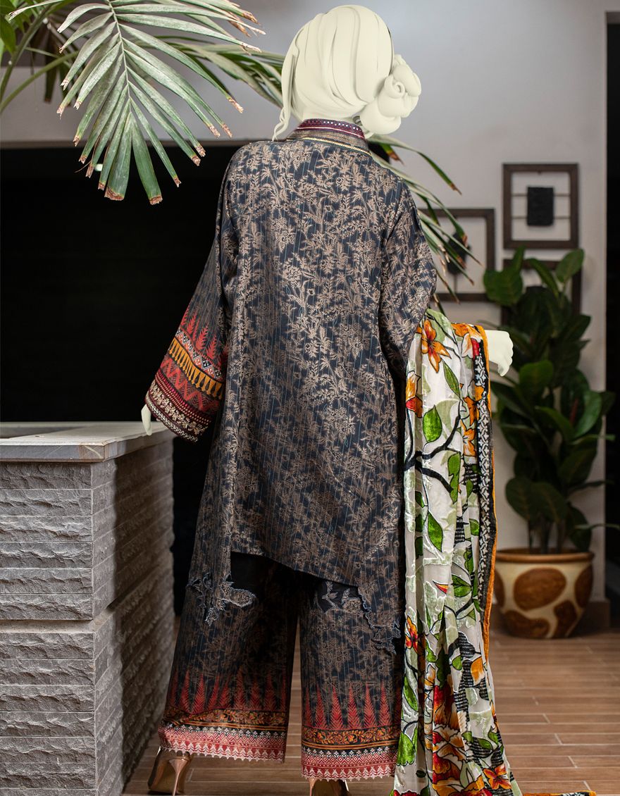 BLACK JACQUARD 3PC UNSTITCHED | JJLS-W-JW-US-20-1125 FB/POT POURRI - Image 3
