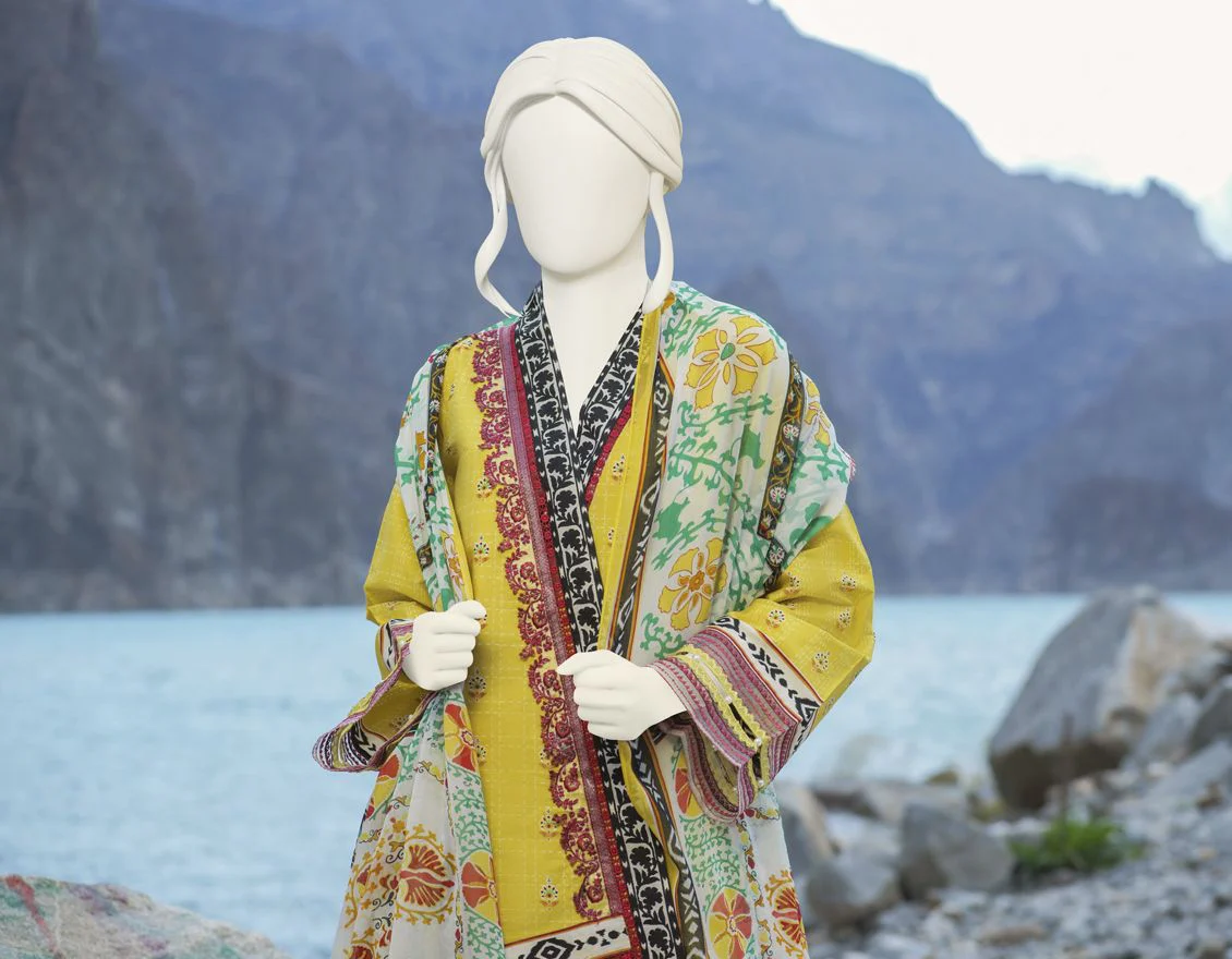 YELLOW CAMBRIC 3PC UNSTITCHED | JJLS-W-JW-US-21-1745 FB/OLIVE - Image 2