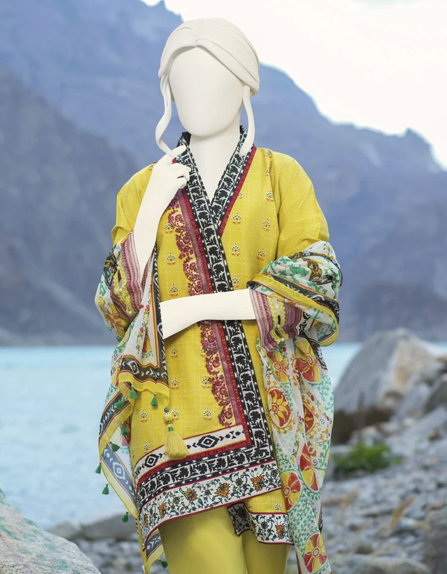 YELLOW CAMBRIC 3PC UNSTITCHED | JJLS-W-JW-US-21-1745 FB/OLIVE - Image 3