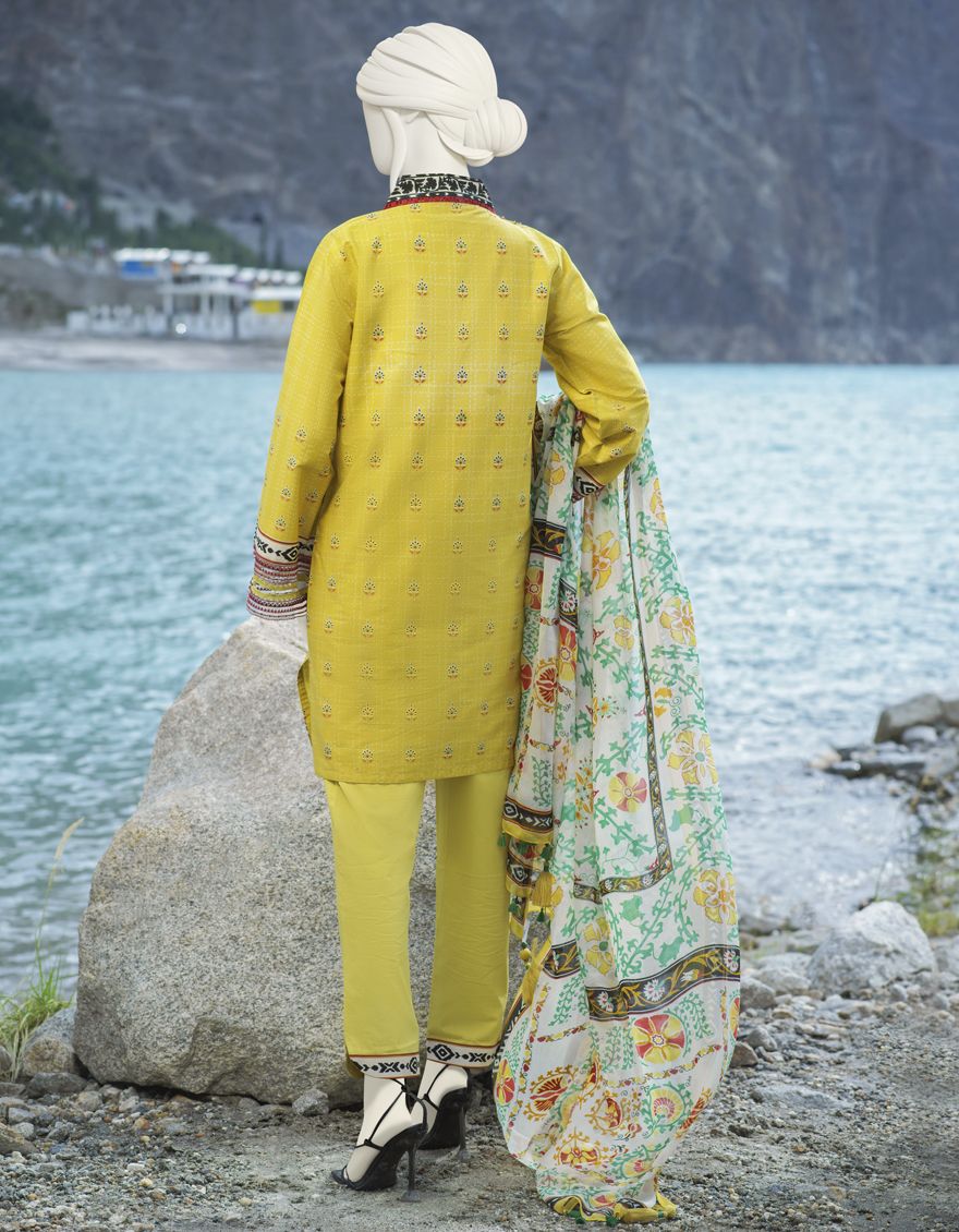 YELLOW CAMBRIC 3PC UNSTITCHED | JJLS-W-JW-US-21-1745 FB/OLIVE - Image 4