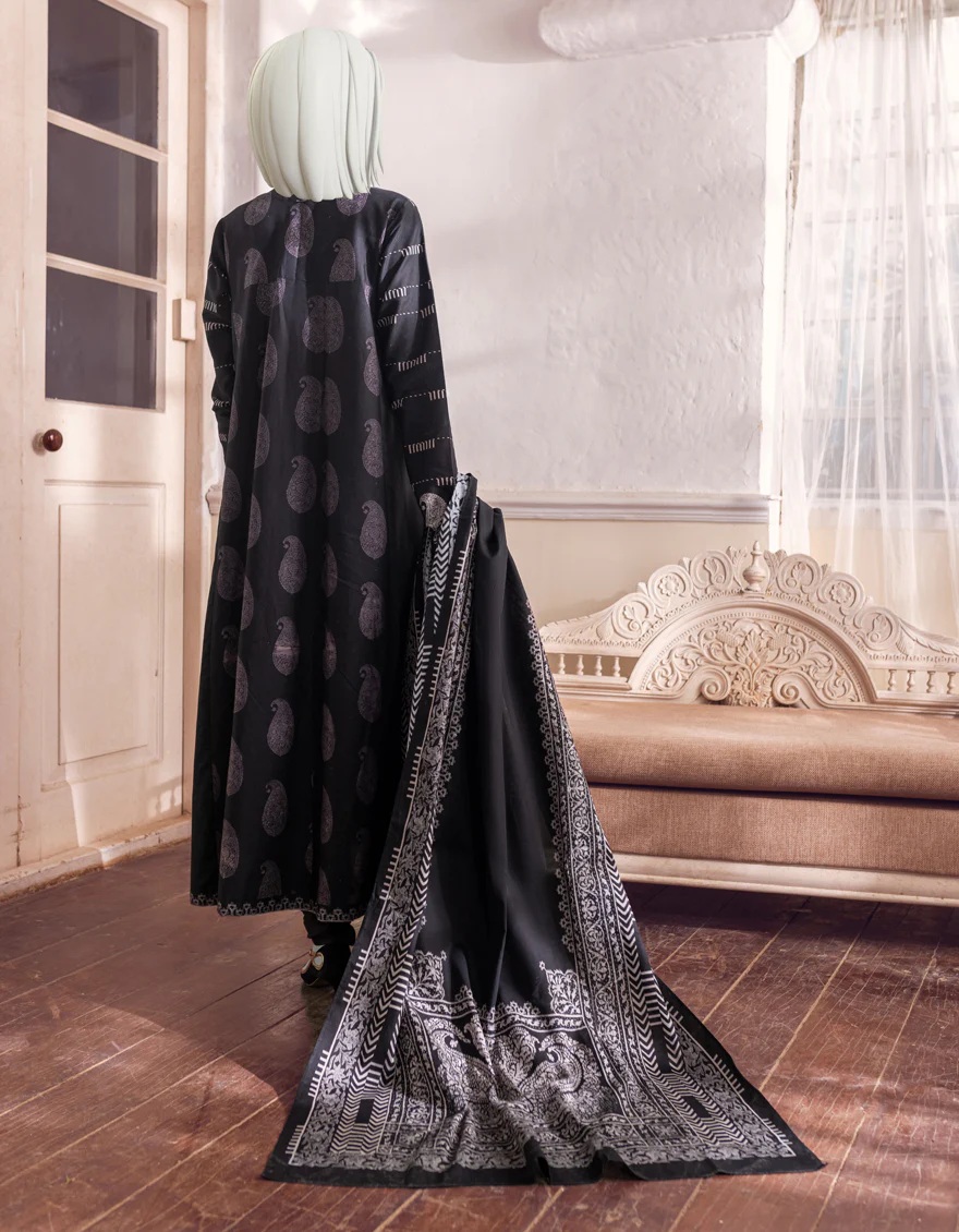 BLACK CAMBRIC 3PC UNSTITCHED | JJLS-W-JW-US-22-1720 FB/COLABA - Image 2