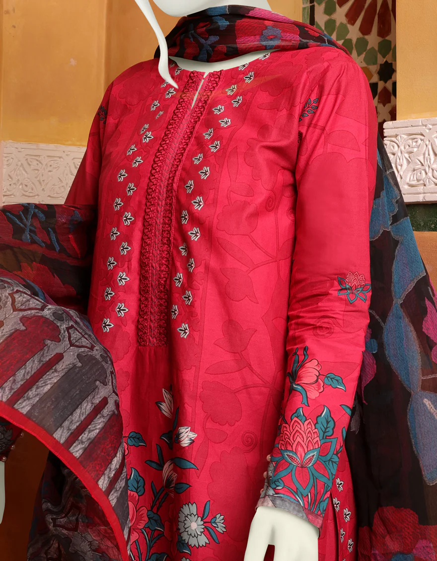 RED CAMBRIC 3PC UNSTITCHED | JJLS-W-JW-US-22-1726 FB/CHINTZ - Image 3