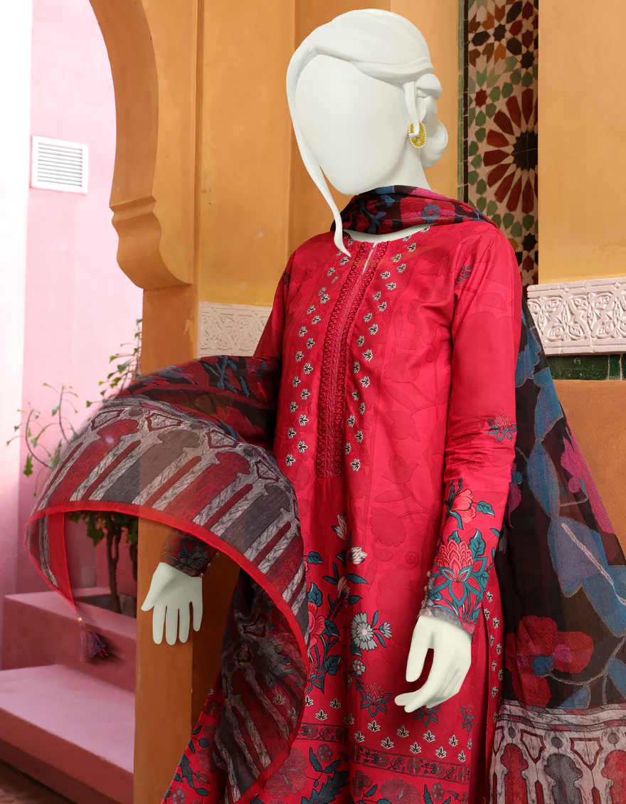 RED CAMBRIC 3PC UNSTITCHED | JJLS-W-JW-US-22-1726 FB/CHINTZ - Image 4