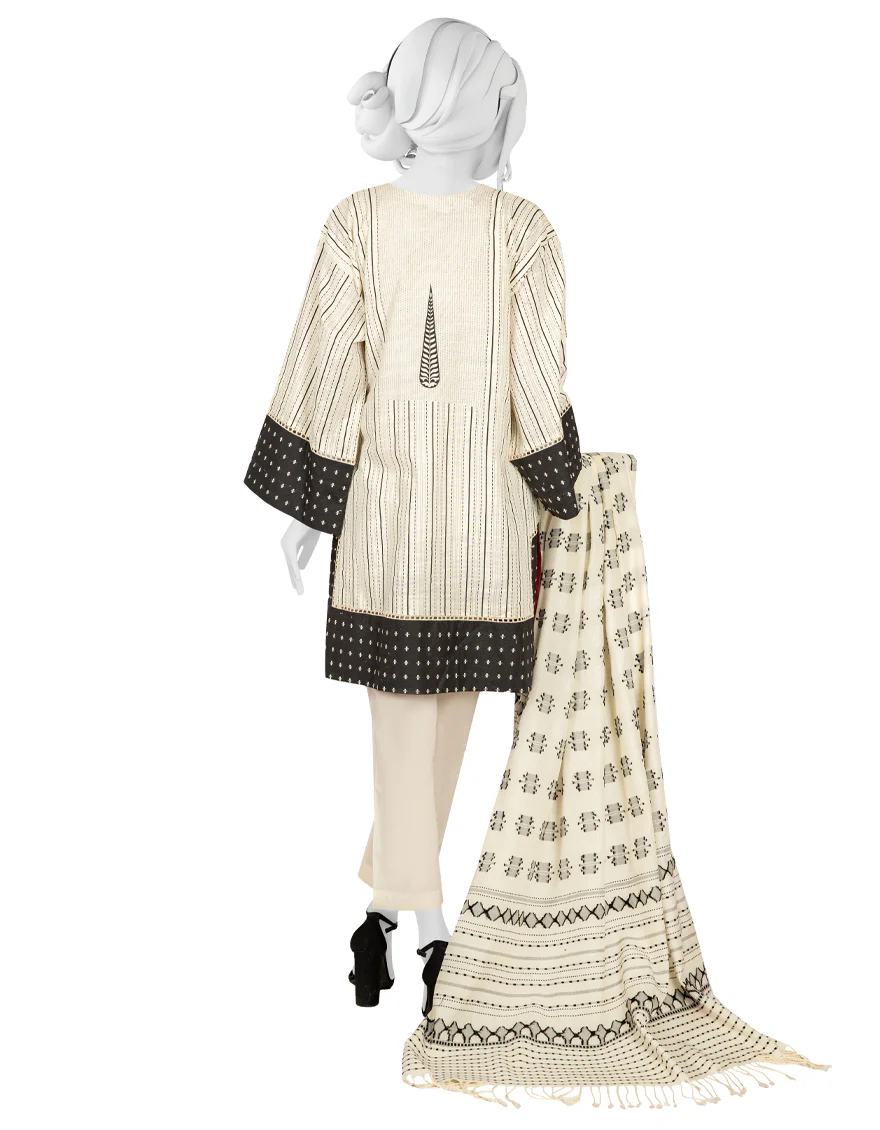 OFF WHITE KHADDAR 3PC UNSTITCHED | JJLS-W-JW-US-22-1733 FB/ZENIA - Image 2
