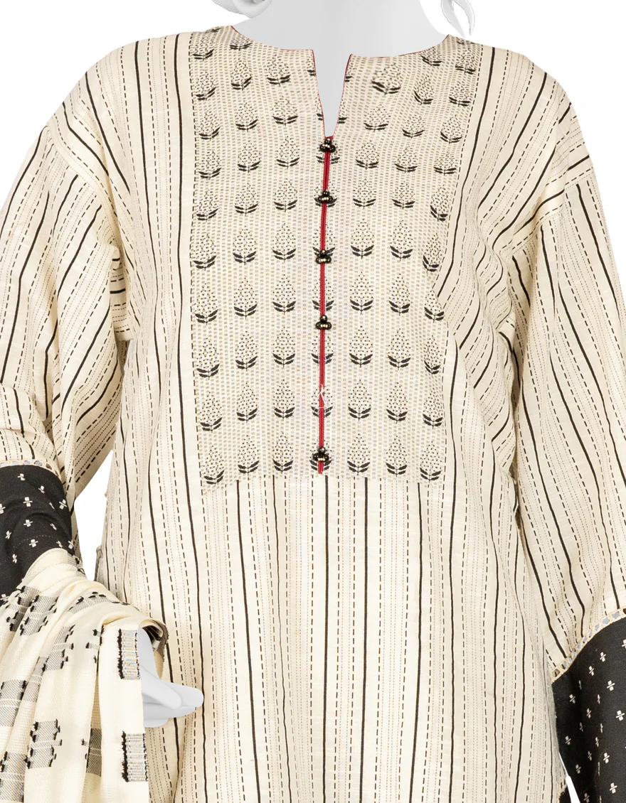 OFF WHITE KHADDAR 3PC UNSTITCHED | JJLS-W-JW-US-22-1733 FB/ZENIA - Image 3