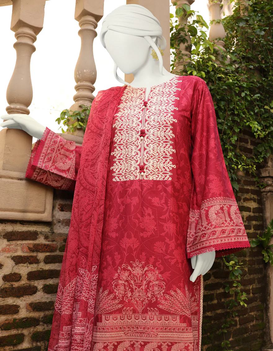 MAROON KHADDAR 3PC UNSTITCHED | JJLS-W-JW-US-22-1744 FB/CHANDERI - Image 3