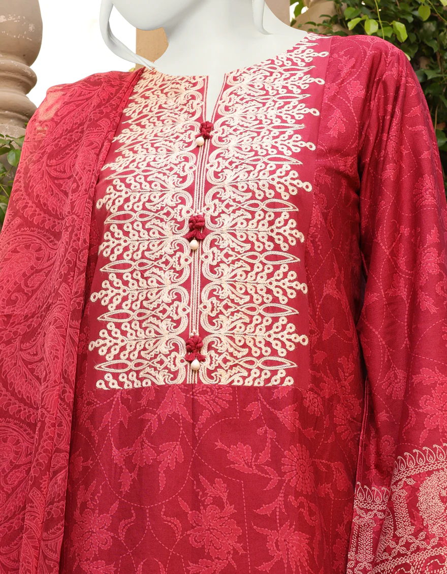 MAROON KHADDAR 3PC UNSTITCHED | JJLS-W-JW-US-22-1744 FB/CHANDERI - Image 4