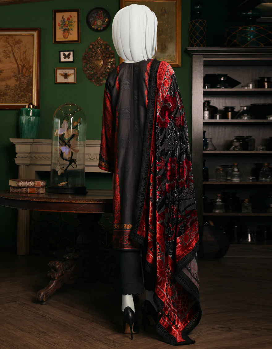 RED & BLACK JACQUARD 3PC UNSTITCHED | JJLS-W-JW-US-22-1758 FB/LUXURYEVENING - Image 2