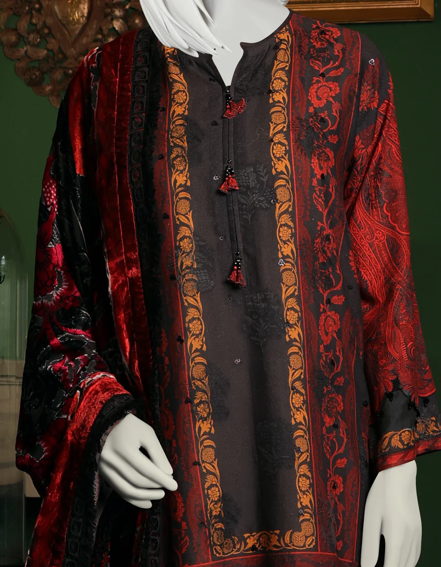 RED & BLACK JACQUARD 3PC UNSTITCHED | JJLS-W-JW-US-22-1758 FB/LUXURYEVENING - Image 3
