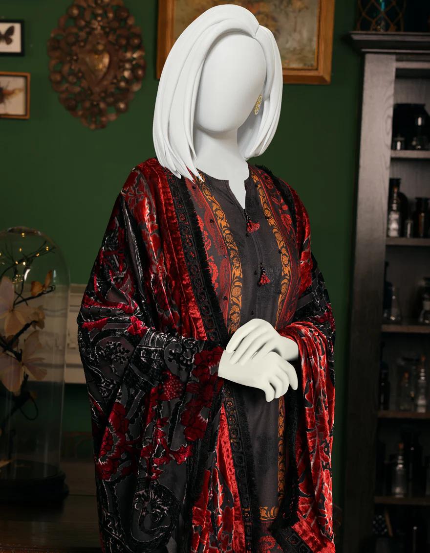 RED & BLACK JACQUARD 3PC UNSTITCHED | JJLS-W-JW-US-22-1758 FB/LUXURYEVENING - Image 4