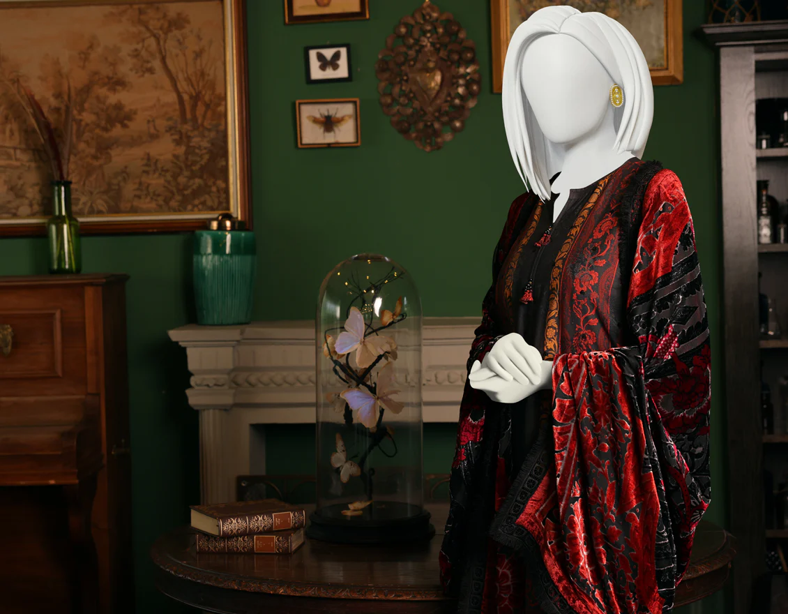 RED & BLACK JACQUARD 3PC UNSTITCHED | JJLS-W-JW-US-22-1758 FB/LUXURYEVENING - Image 5