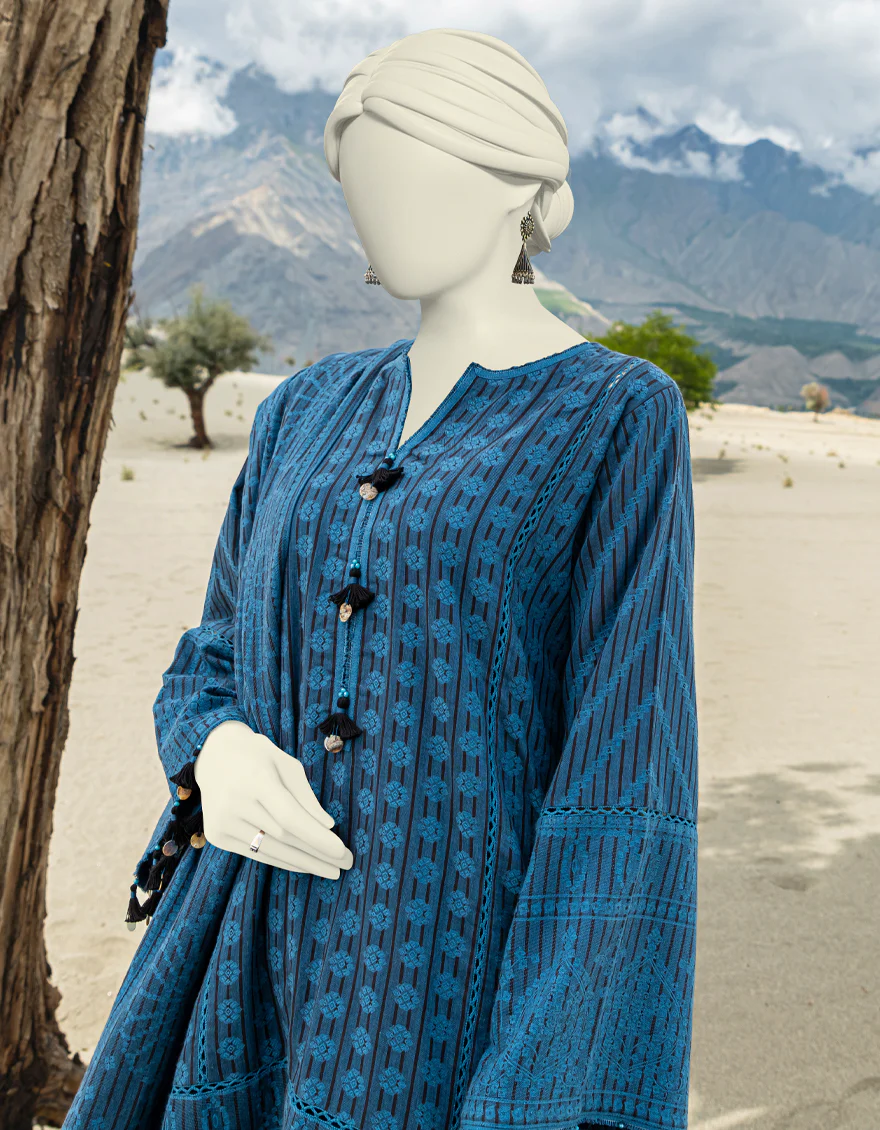 BLUE JACQUARD 3PC UNSTITCHED | JJLS-W-JW-US-23-1705 FB/MUGHAL-01 - Image 2