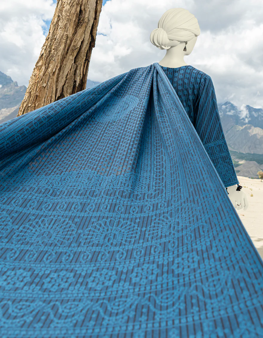 BLUE JACQUARD 3PC UNSTITCHED | JJLS-W-JW-US-23-1705 FB/MUGHAL-01 - Image 3