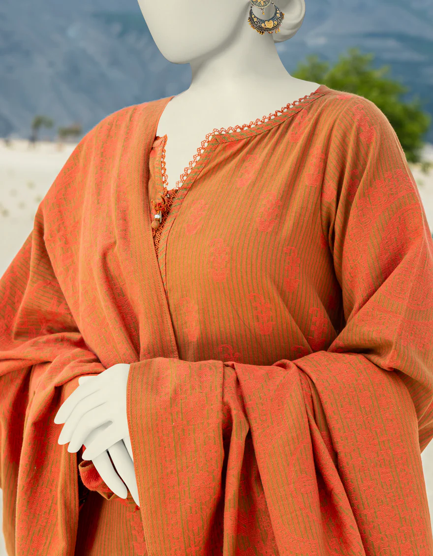 ORANGE JACQUARD 3PC UNSTITCHED | JJLS-W-JW-US-23-1706 FB/MUGHAL-2 - Image 2