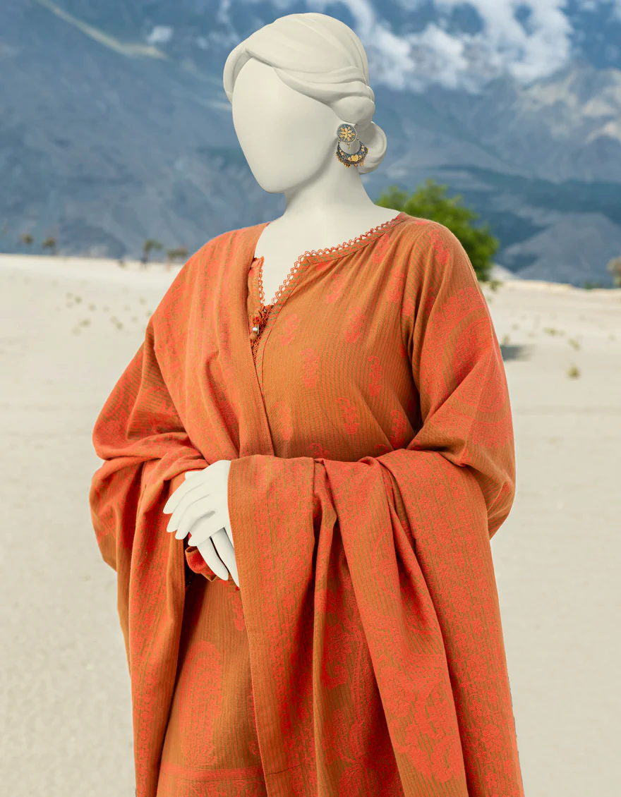 ORANGE JACQUARD 3PC UNSTITCHED | JJLS-W-JW-US-23-1706 FB/MUGHAL-2 - Image 3