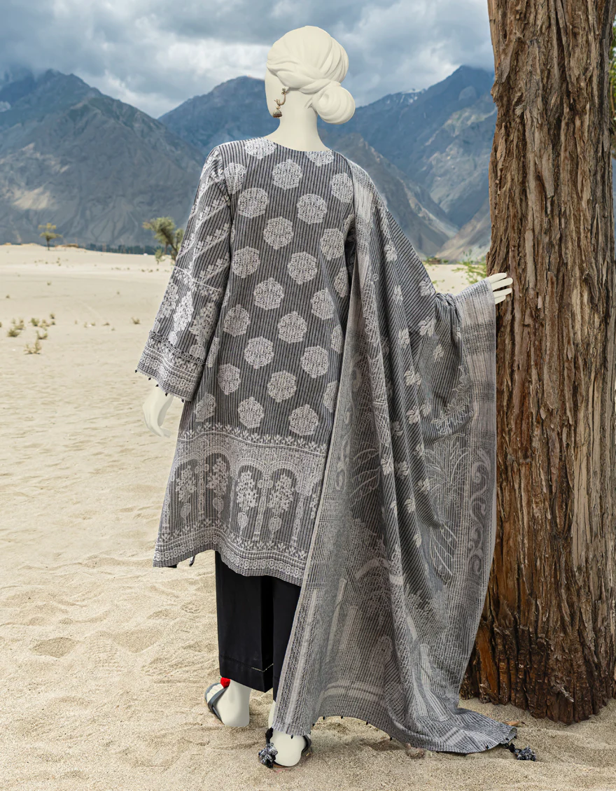 GREY JACQUARD 3PC UNSTITCHED | JJLS-W-JW-US-23-1707 FB/MUGHAL-03 - Image 2