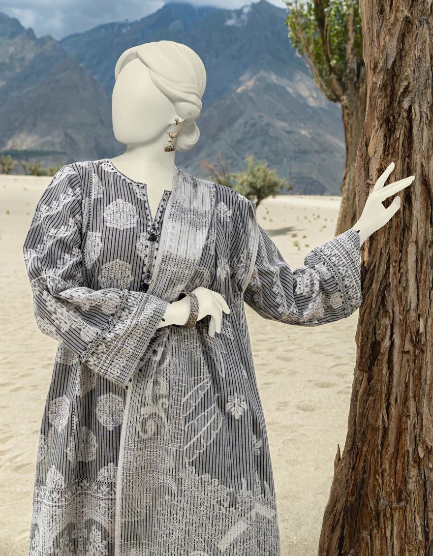 GREY JACQUARD 3PC UNSTITCHED | JJLS-W-JW-US-23-1707 FB/MUGHAL-03 - Image 3