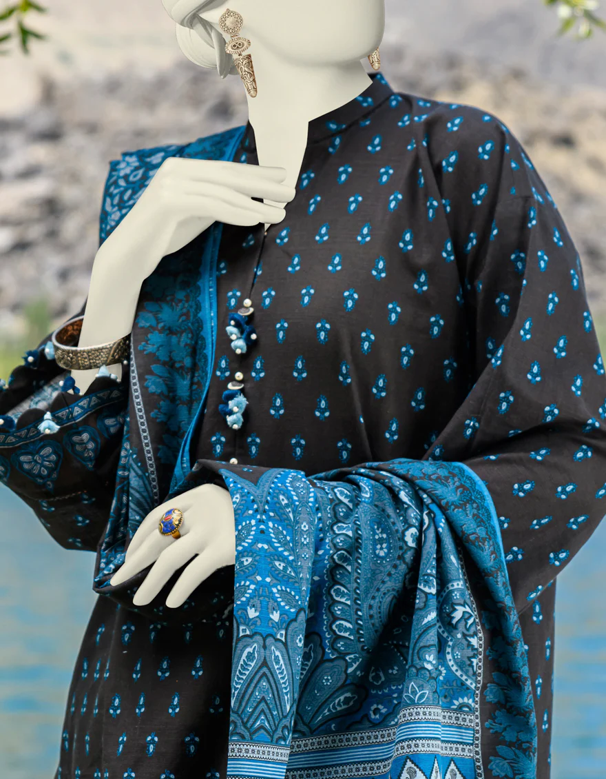 BLACK CAMBRIC 3PC UNSTITCHED | JJLS-W-JW-US-23-1734 FB/BLOSSOM-2 - Image 2