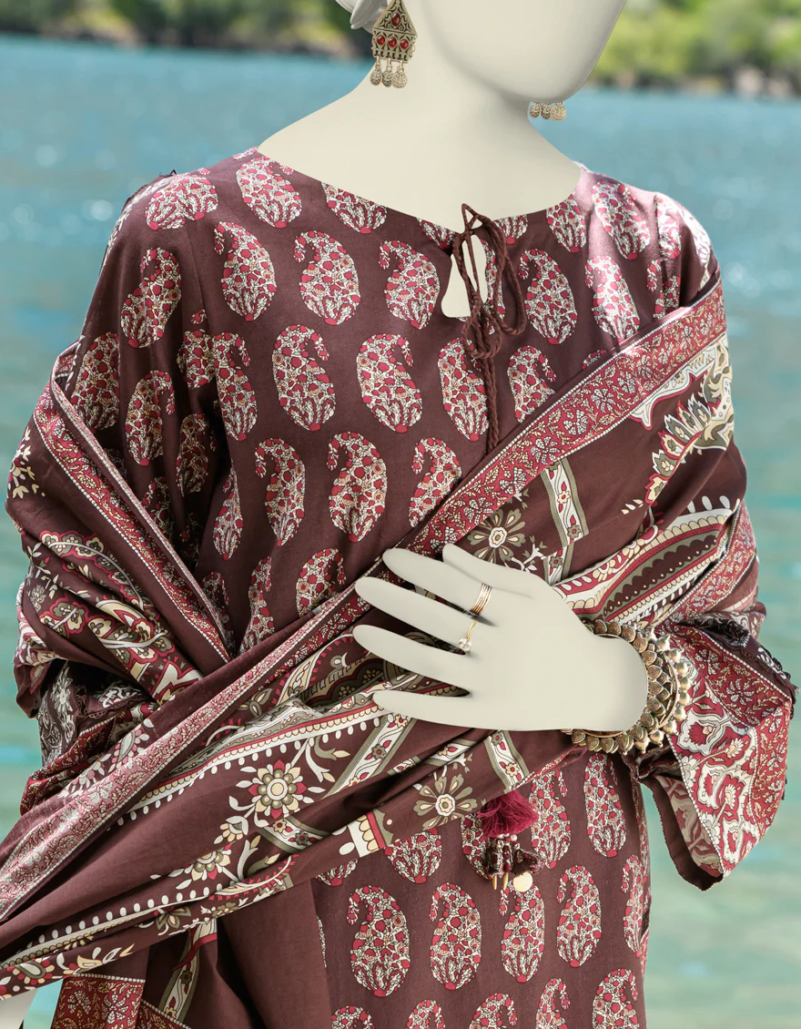 BROWN CAMBRIC 3PC UNSTITCHED | JJLS-W-JW-US-23-1735 FB/BLOSSOM-3 - Image 2