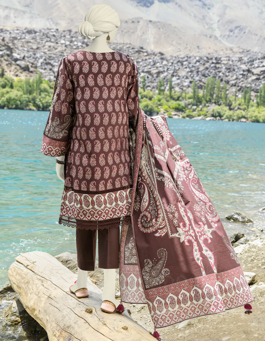 BROWN CAMBRIC 3PC UNSTITCHED | JJLS-W-JW-US-23-1735 FB/BLOSSOM-3 - Image 3