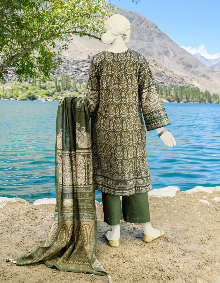 GREEN CAMBRIC 3PC UNSTITCHED | JJLS-W-JW-US-23-1736 FB/BLOSSOM-4 - Image 2