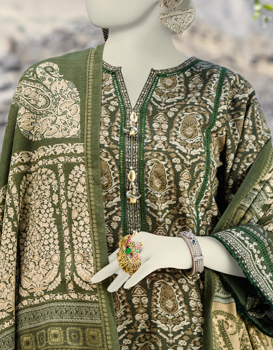 GREEN CAMBRIC 3PC UNSTITCHED | JJLS-W-JW-US-23-1736 FB/BLOSSOM-4 - Image 3