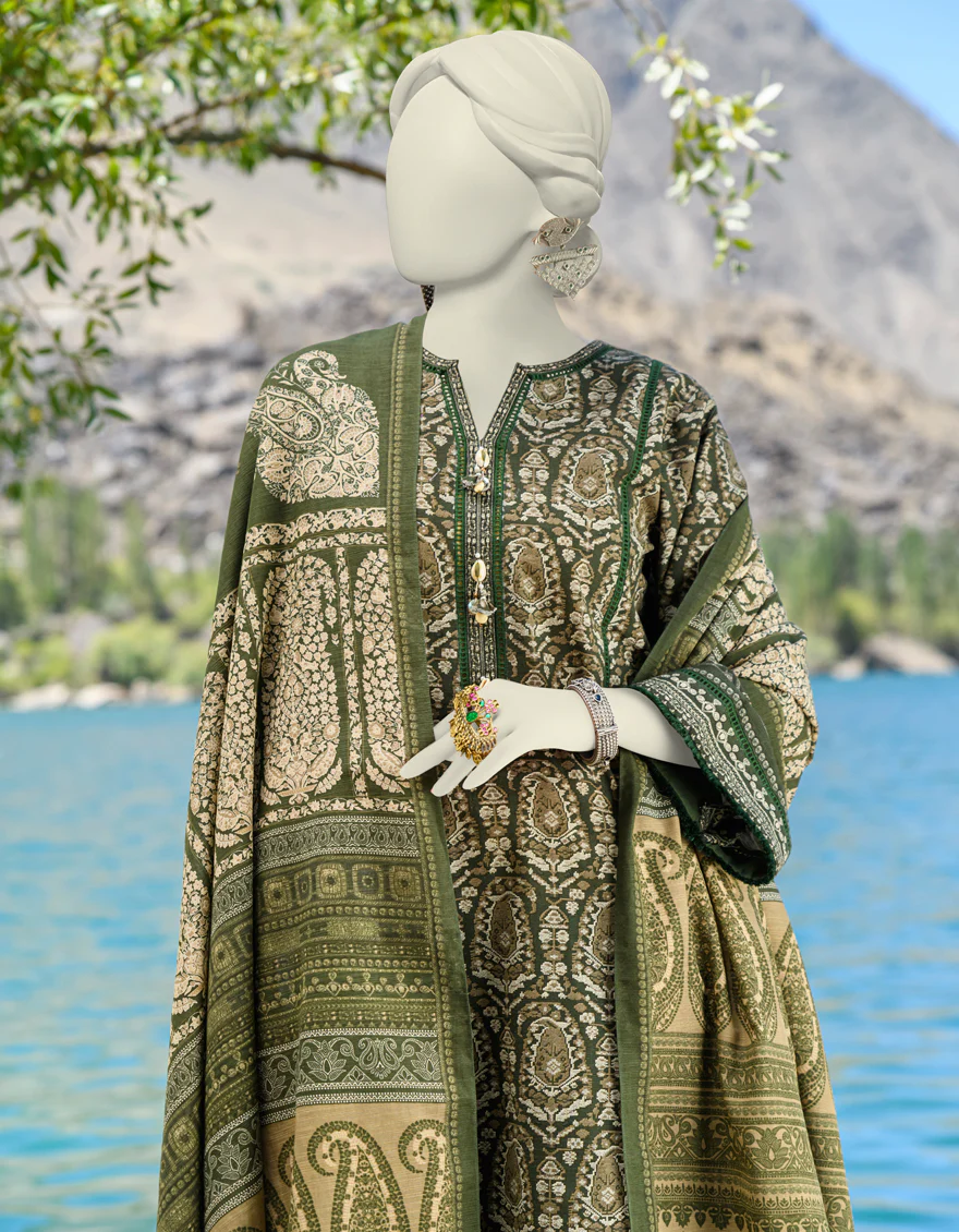 GREEN CAMBRIC 3PC UNSTITCHED | JJLS-W-JW-US-23-1736 FB/BLOSSOM-4 - Image 4