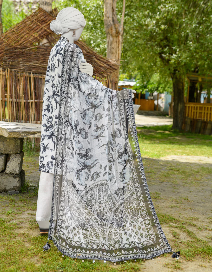 BLACK & WHITE 3PC UNSTITCHED | JJLS-W-JW-US-23-1742 FB/MAJESTIC-2 - Image 2