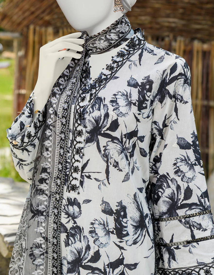 BLACK & WHITE 3PC UNSTITCHED | JJLS-W-JW-US-23-1742 FB/MAJESTIC-2 - Image 3