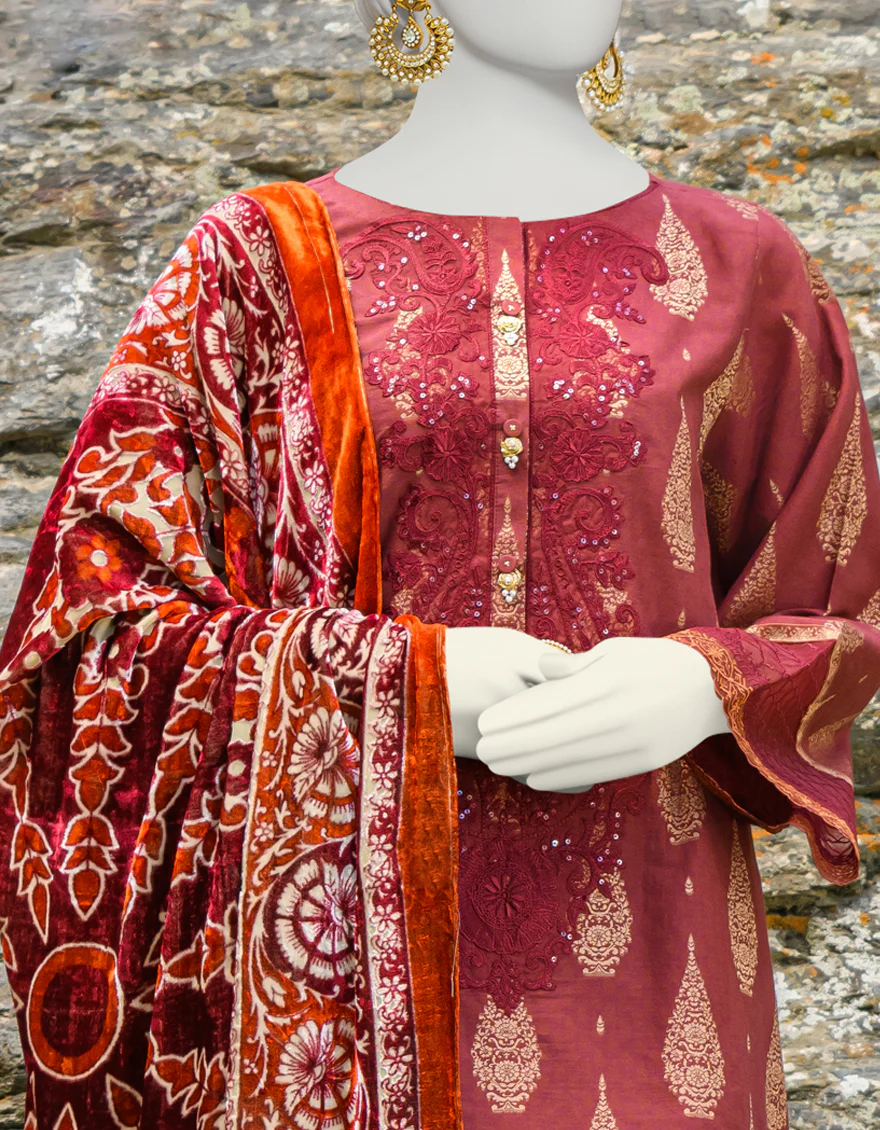 MAROON JACQUARD 3PC UNSTITCHED | JJLS-W-JW-US-23-1751 FB/MIRAGE-03 - Image 2