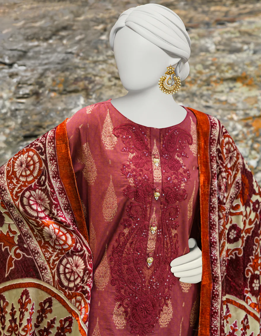 MAROON JACQUARD 3PC UNSTITCHED | JJLS-W-JW-US-23-1751 FB/MIRAGE-03 - Image 3