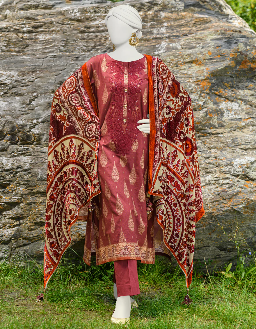 MAROON JACQUARD 3PC UNSTITCHED | JJLS-W-JW-US-23-1751 FB/MIRAGE-03 - Image 4
