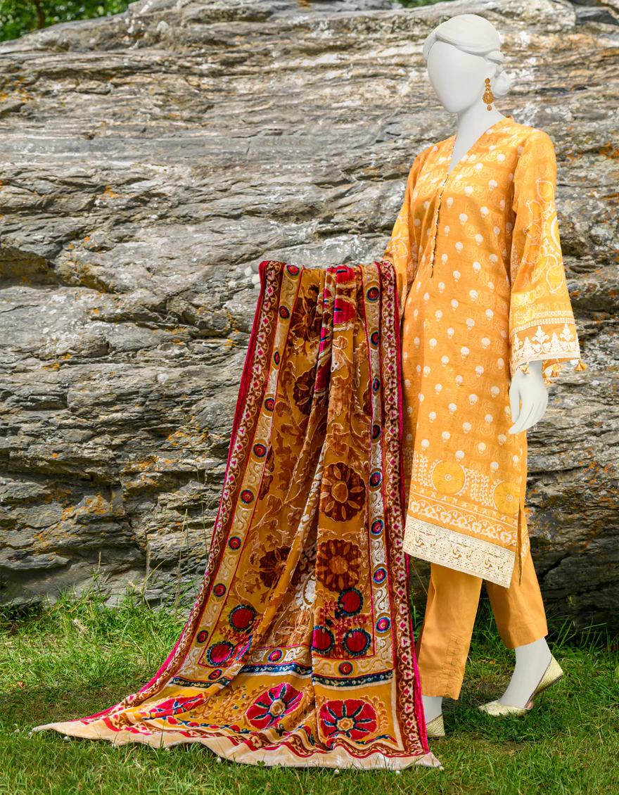 MUSTARD JACQUARD 3PC UNSTITCHED | JJLS-W-JW-US-23-1752 FB/MIRAGE-04 - Image 4