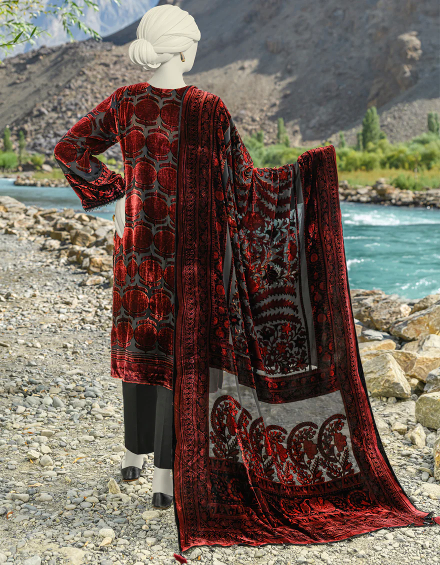 RED & BLACK PALACHI 3PC UNSTITCHED | JJLS-W-JW-US-23-1753 FB/VELVETEEN-1 - Image 2