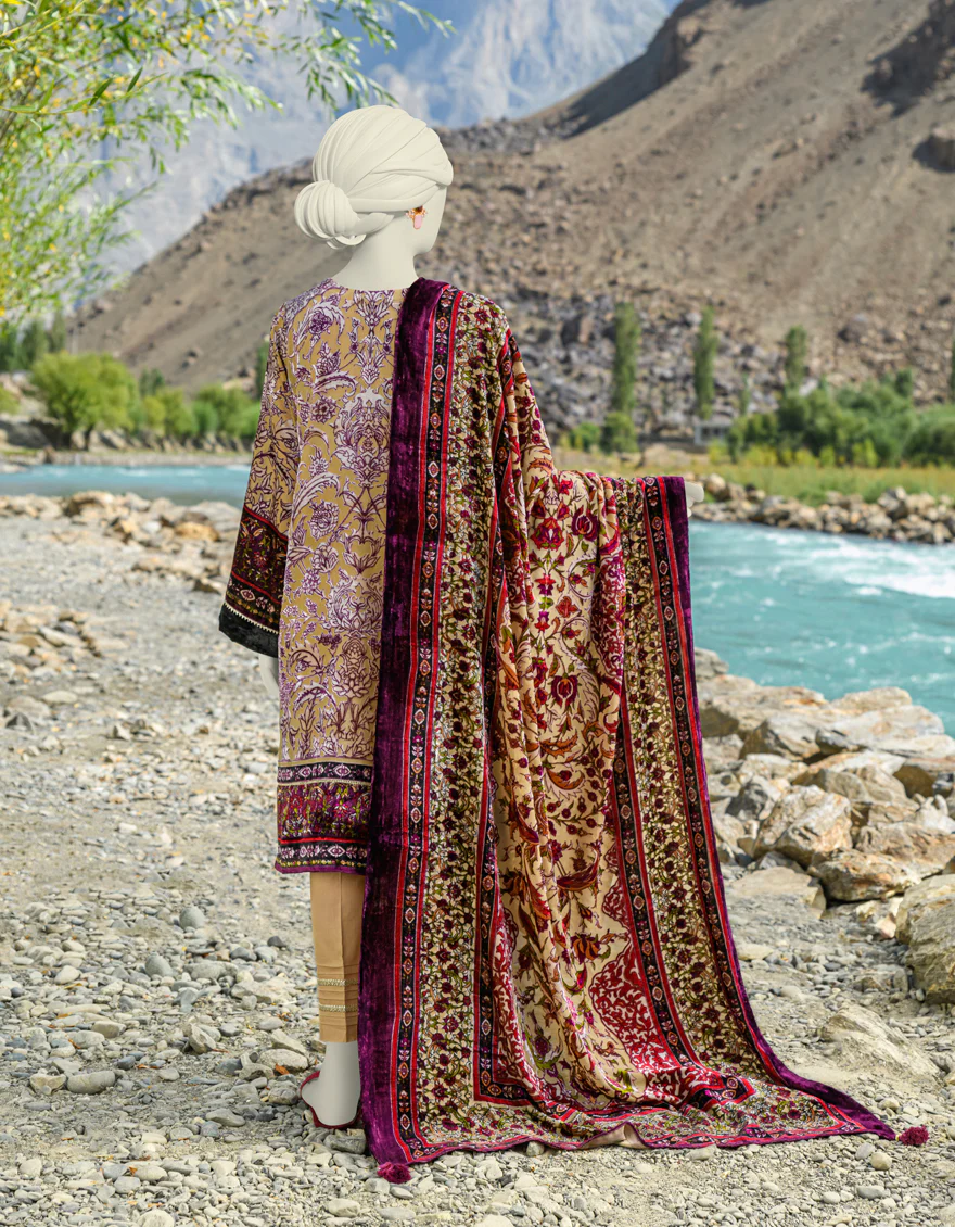BEIGE PALACHI 3PC UNSTITCHED | JJLS-W-JW-US-23-1755 FB/VELVETEEN-3 - Image 2