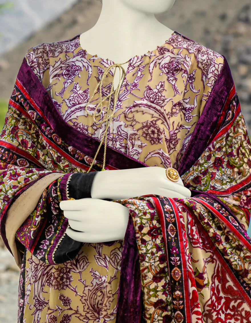 BEIGE PALACHI 3PC UNSTITCHED | JJLS-W-JW-US-23-1755 FB/VELVETEEN-3 - Image 3