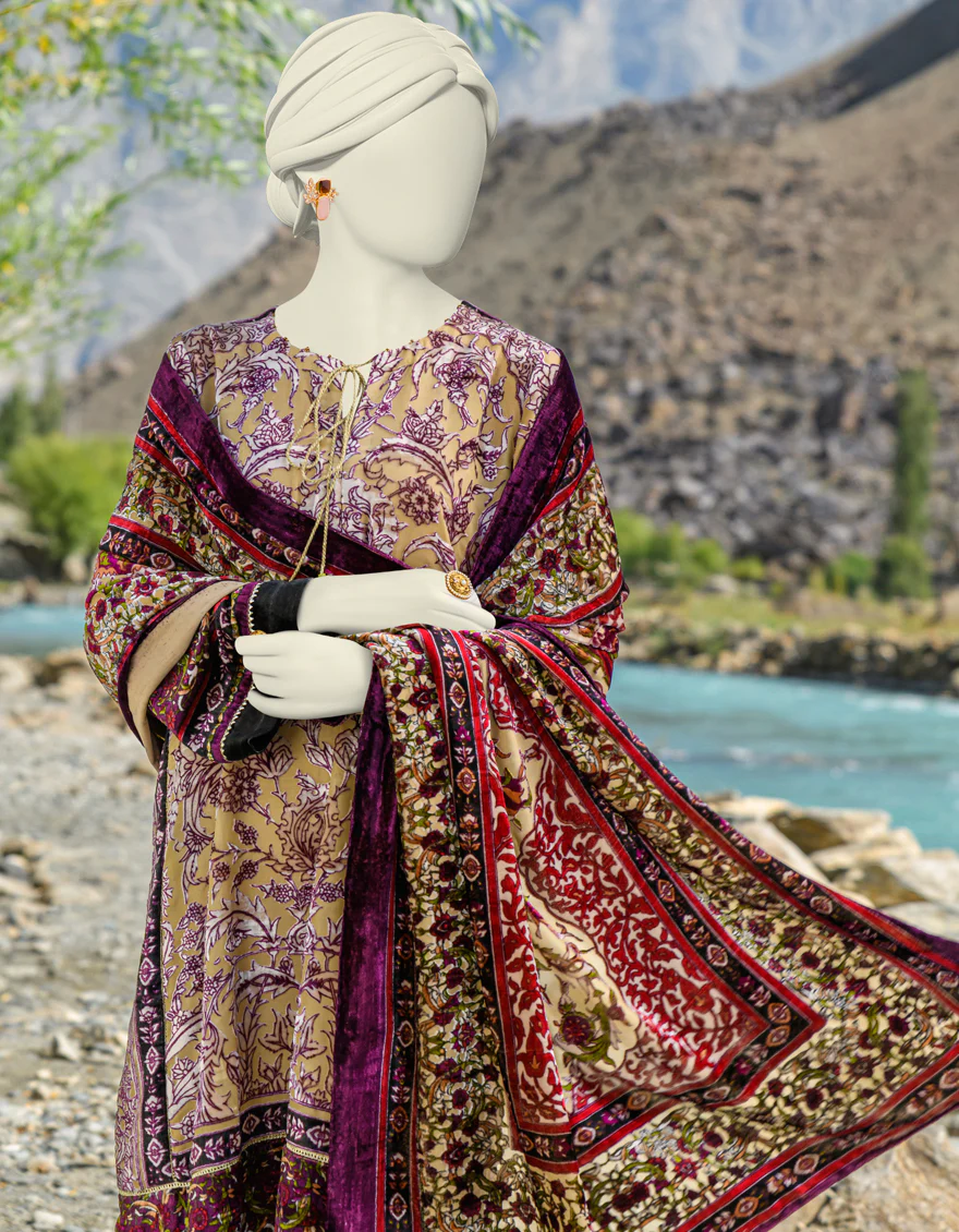 BEIGE PALACHI 3PC UNSTITCHED | JJLS-W-JW-US-23-1755 FB/VELVETEEN-3 - Image 4