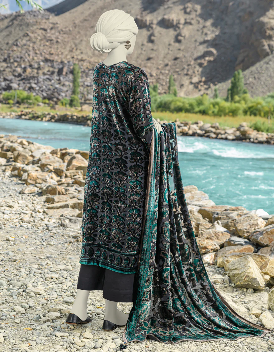 GREEN-BLACK PALACHI 3PC UNSTITCHED | JJLS-W-JW-US-23-1756 FB/VELVETEEN-04 - Image 2