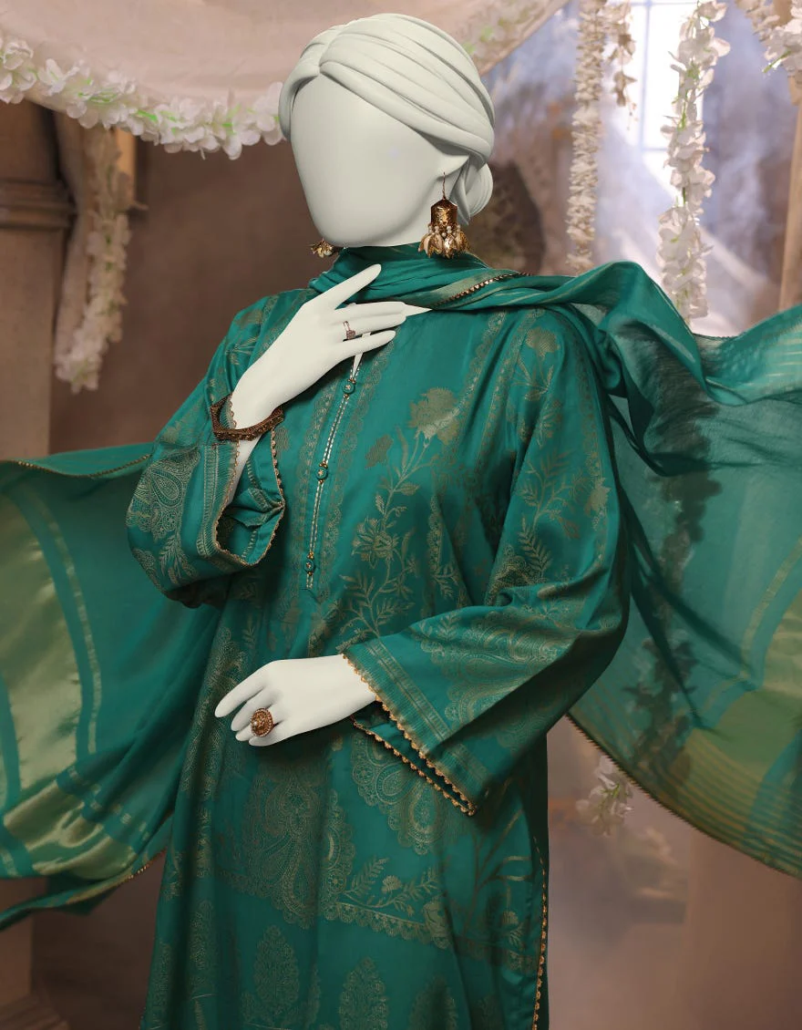 GREEN JACQUARD 2PC UNSTITCHED | JJLS-W-JW2-24-7040 FB/NAQASH-E-ZARI-1 - Image 2