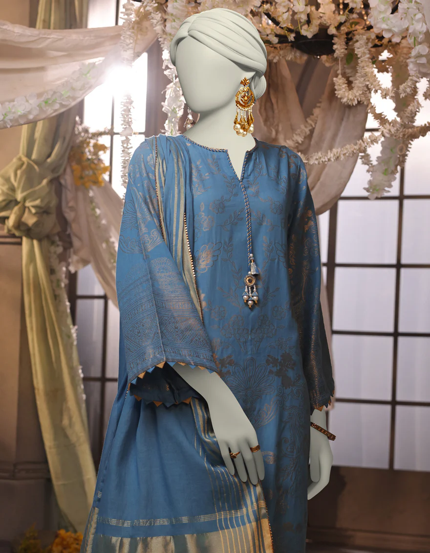BLUE JACQUARD 2PC UNSTITCHED | JJLS-W-JW2-24-7042 FB/NAQASH-E-ZARI-3 - Image 3