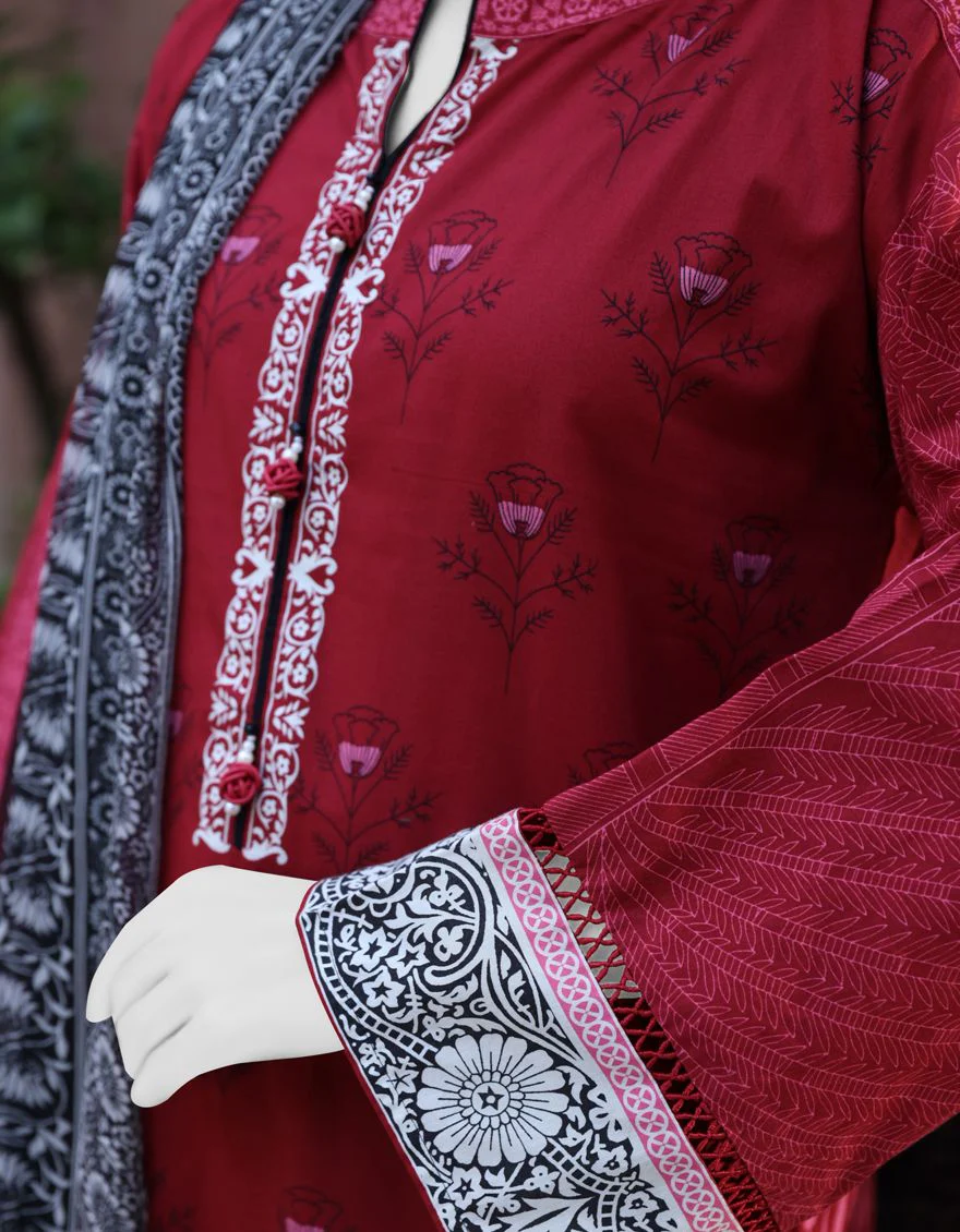 RED-BLACK CAMBRIC 2PC UNSTITCHED | JJLS-W-JW2-US-21-7033 FB/LEMI - Image 2