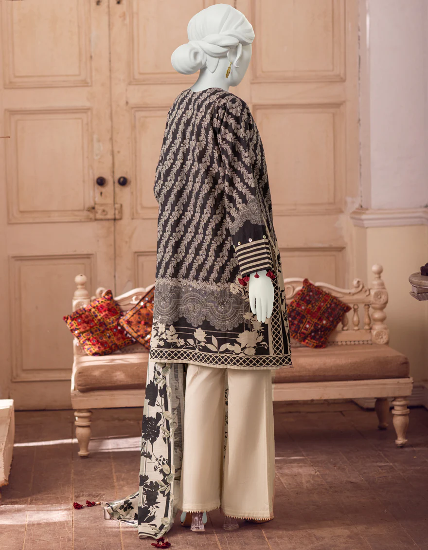 BLACK & BEIGE KHADDAR 2PC UNSTITCHED | JJLS-W-JW2-US-22-7023/A FB/CORA - Image 2